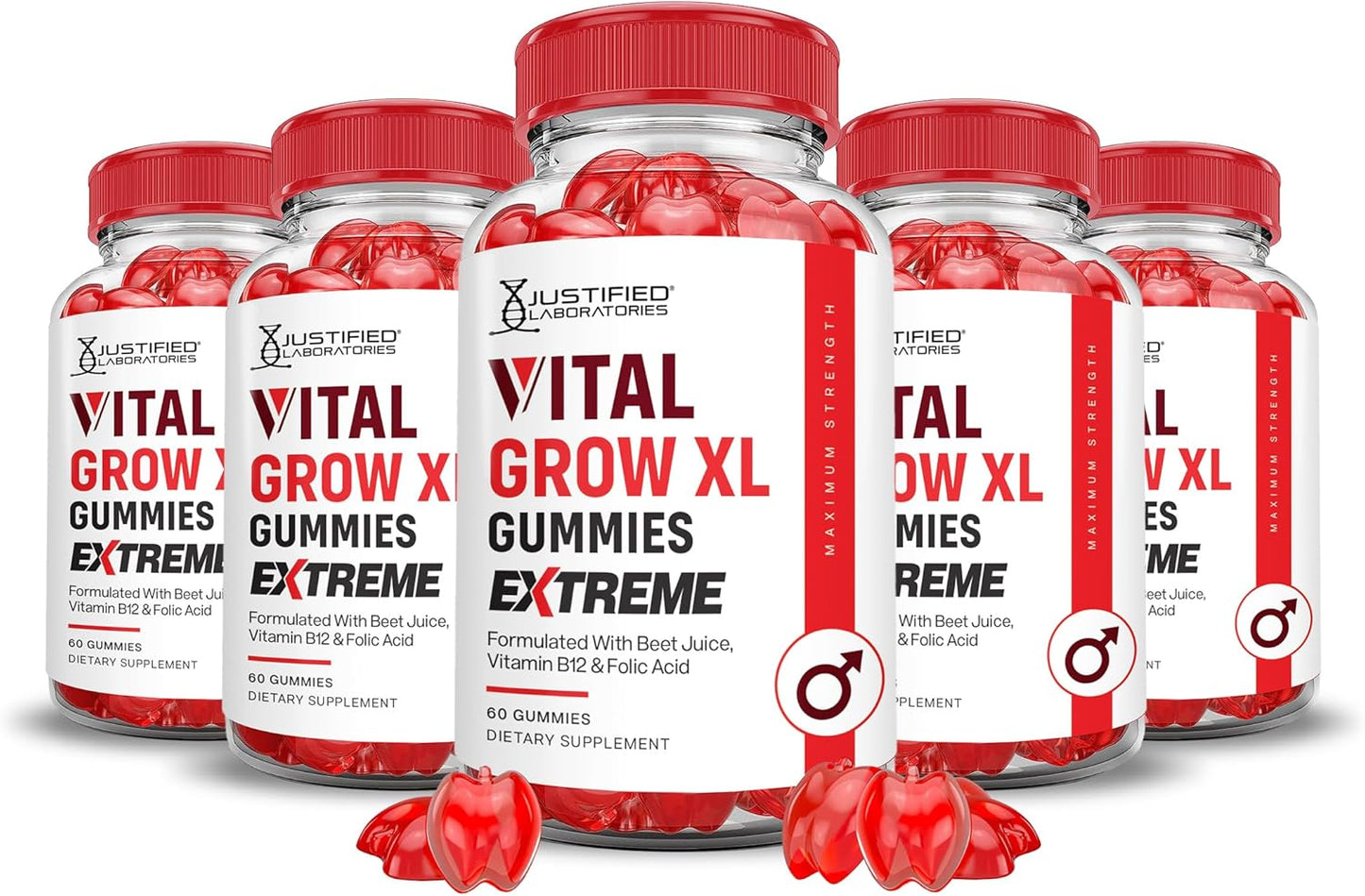5 Pack Vital Grow XL Extreme 2000MG Performance Gummies with ACV, Pomegranate, Beet Juice Powder, B12 - 300 Gummys, Vegan & Non GMO
