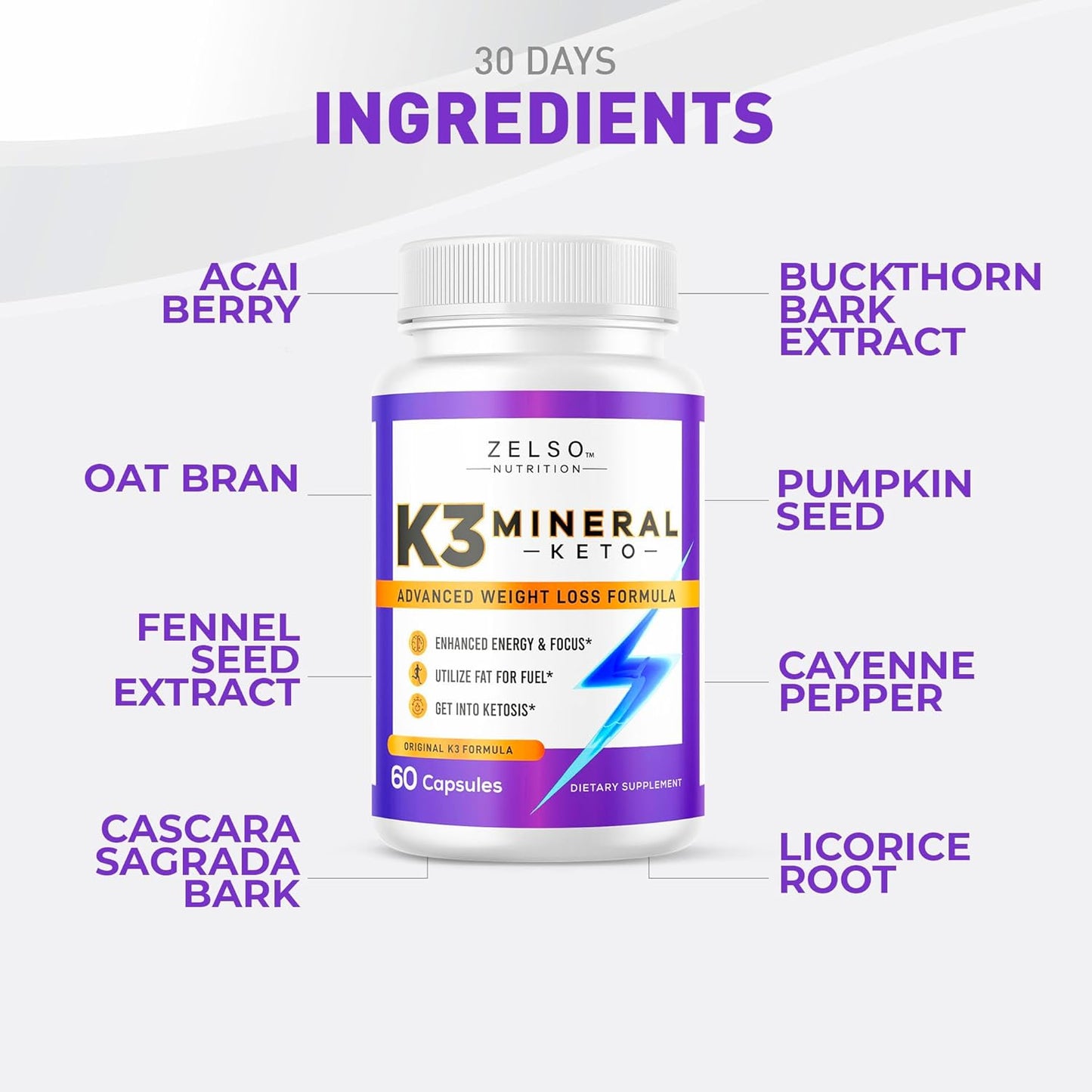 5 Pack ZELSO K3 Mineral Slimming Formula Pills for Women and Men - K3 Salt Mineral Capsules for Keto Slimming Formula - 5 Months Supply of Vitamin + K3 Supplement