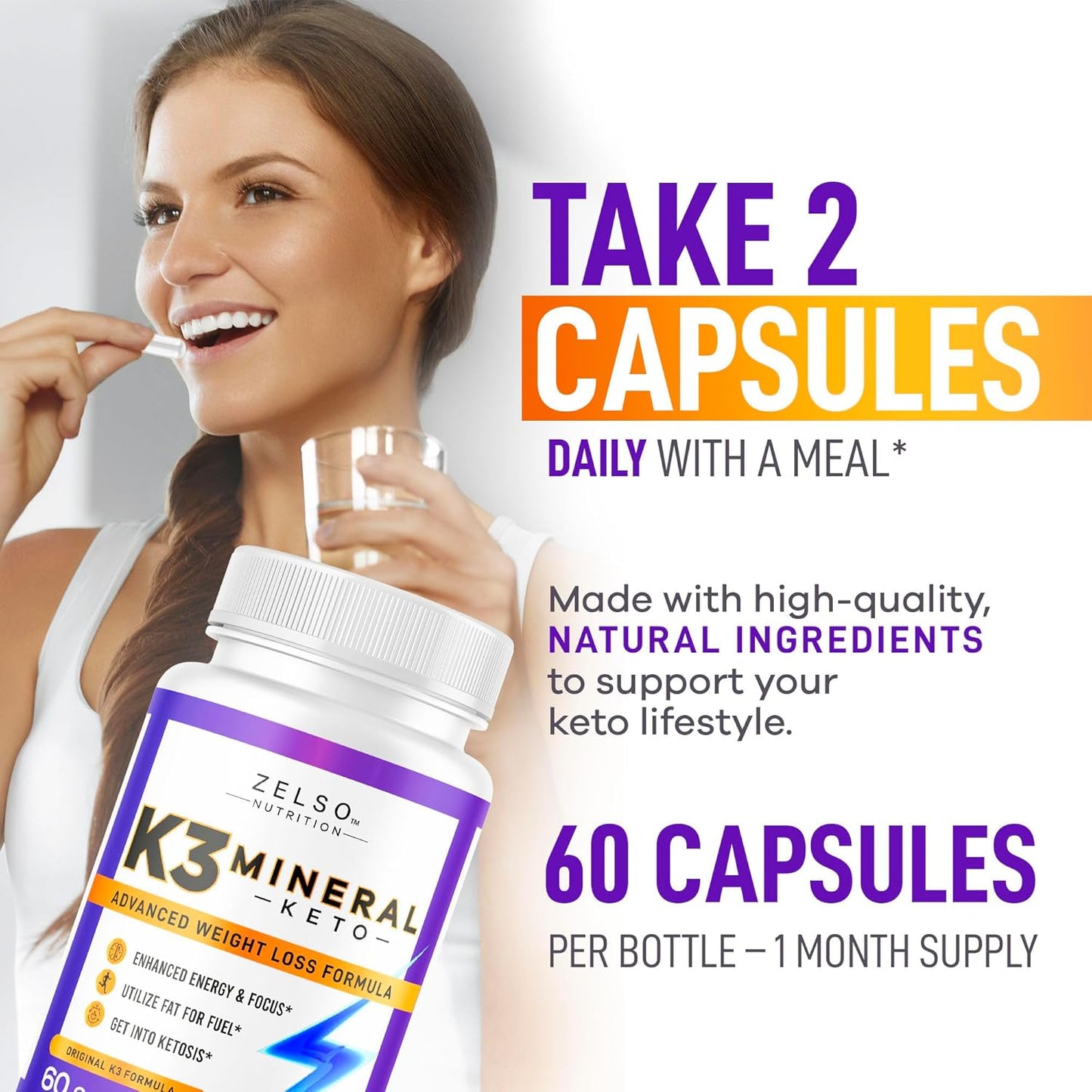 5 Pack ZELSO K3 Mineral Slimming Formula Pills for Women and Men - K3 Salt Mineral Capsules for Keto Slimming Formula - 5 Months Supply of Vitamin + K3 Supplement