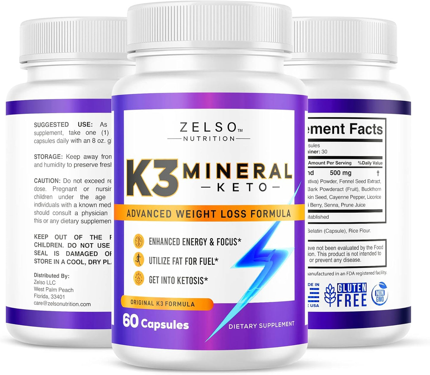 5 Pack ZELSO K3 Mineral Slimming Formula Pills for Women and Men - K3 Salt Mineral Capsules for Keto Slimming Formula - 5 Months Supply of Vitamin + K3 Supplement