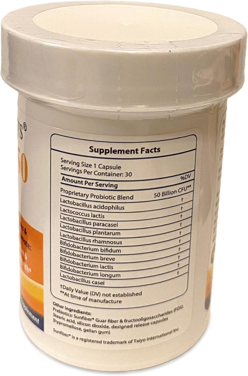 50 Billion CFU High Potency Adult Probiotic with Prebiotics, Dairy-Free, Gluten-Free, Non-GMO, Sugar-Free - Made in USA