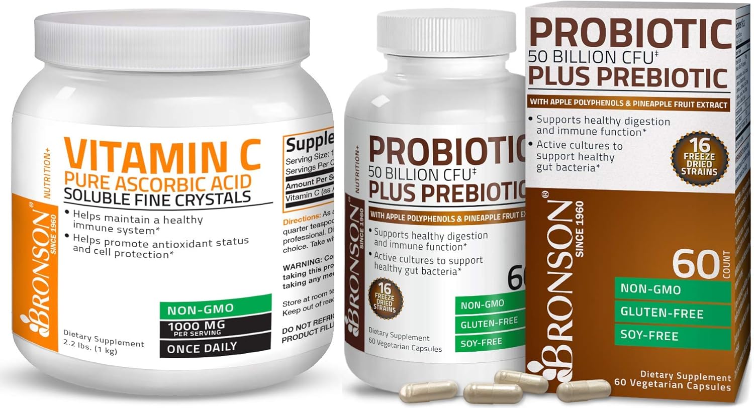 50 Billion CFU Probiotic Powder with Prebiotic, Apple Polyphenols, Pineapple Extract & Vitamin C - Non GMO, Soluble Fine Crystals