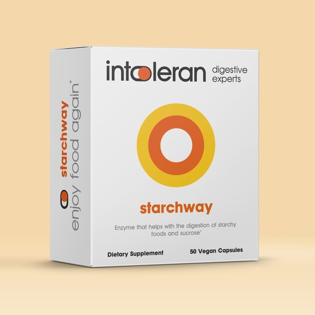 50 Capsules of Starchway Digestive Enzymes for Starch & Sucrose Intolerance - Supports Digestion of Sugars & Starchy Foods with Invertase & Gluco-Amylase Enzymes - Vegan & Low FODMAP