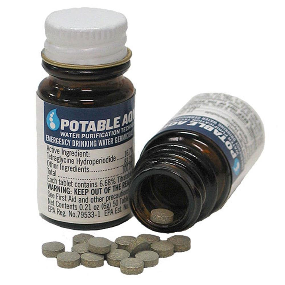 50 Count Bottle of Potable Aqua Water Treatment Tablets for Purification
