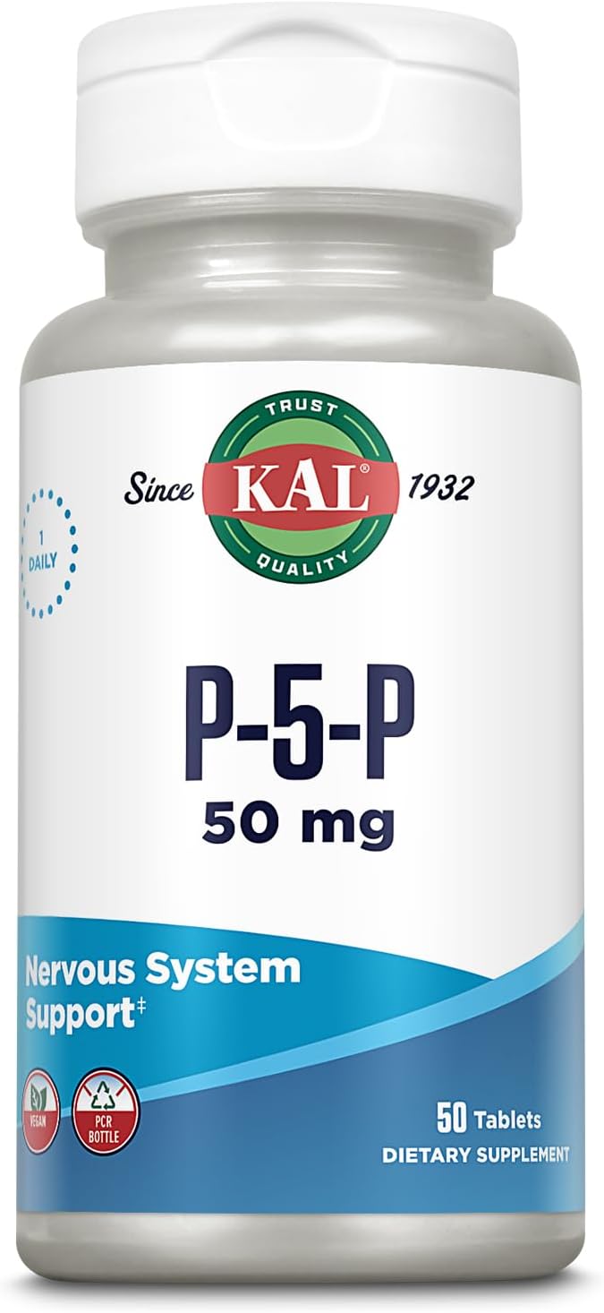 50 Count KAL 50 Mg B-6 Pyridoxal-5-Phosphate Tablets for Enhanced Absorption