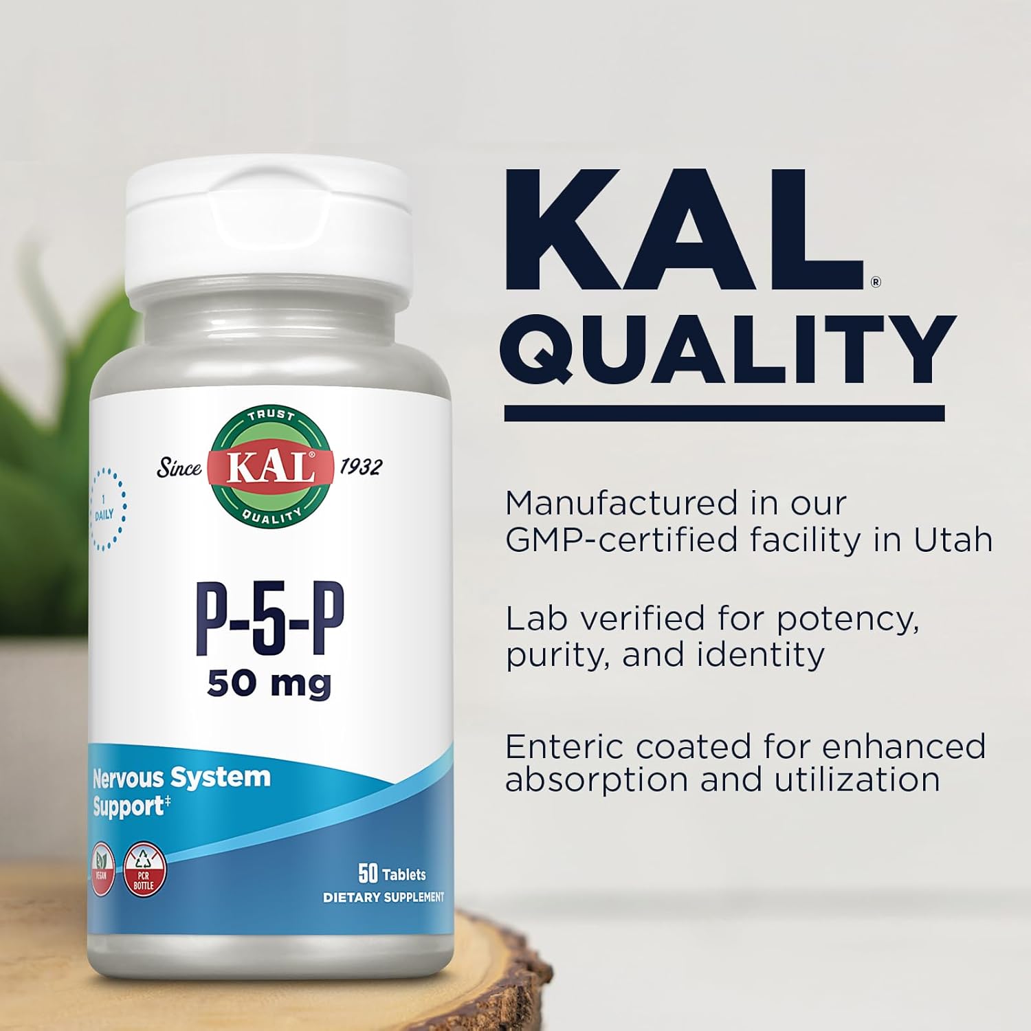50 Count KAL 50 Mg B-6 Pyridoxal-5-Phosphate Tablets for Enhanced Absorption