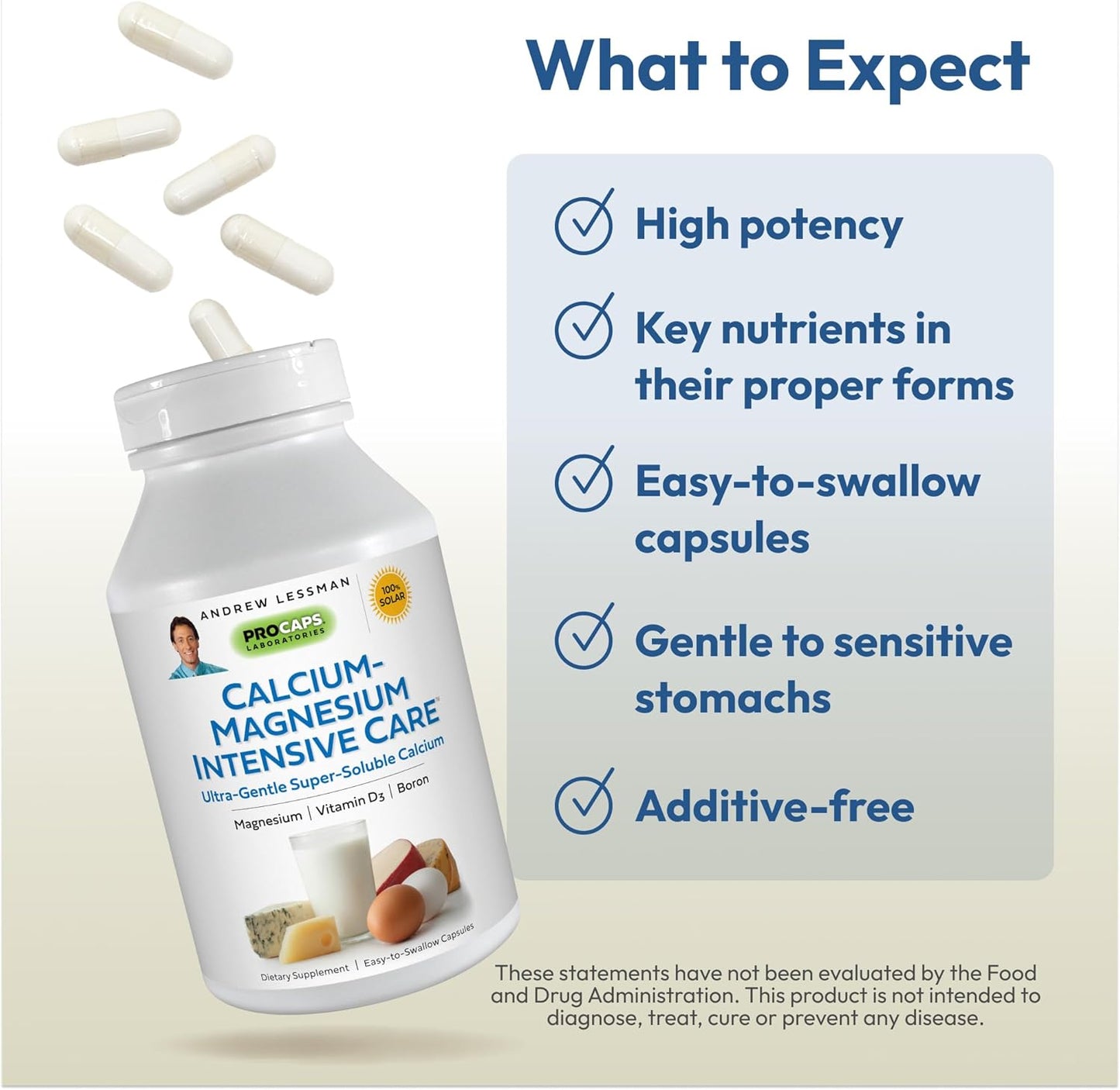 500 Capsules of Andrew Lessman Calcium Magnesium Intensive Care for Bone and Skeleton Health - Easy-to-Swallow, Super Soluble Powder, Gentle on Sensitive Stomachs