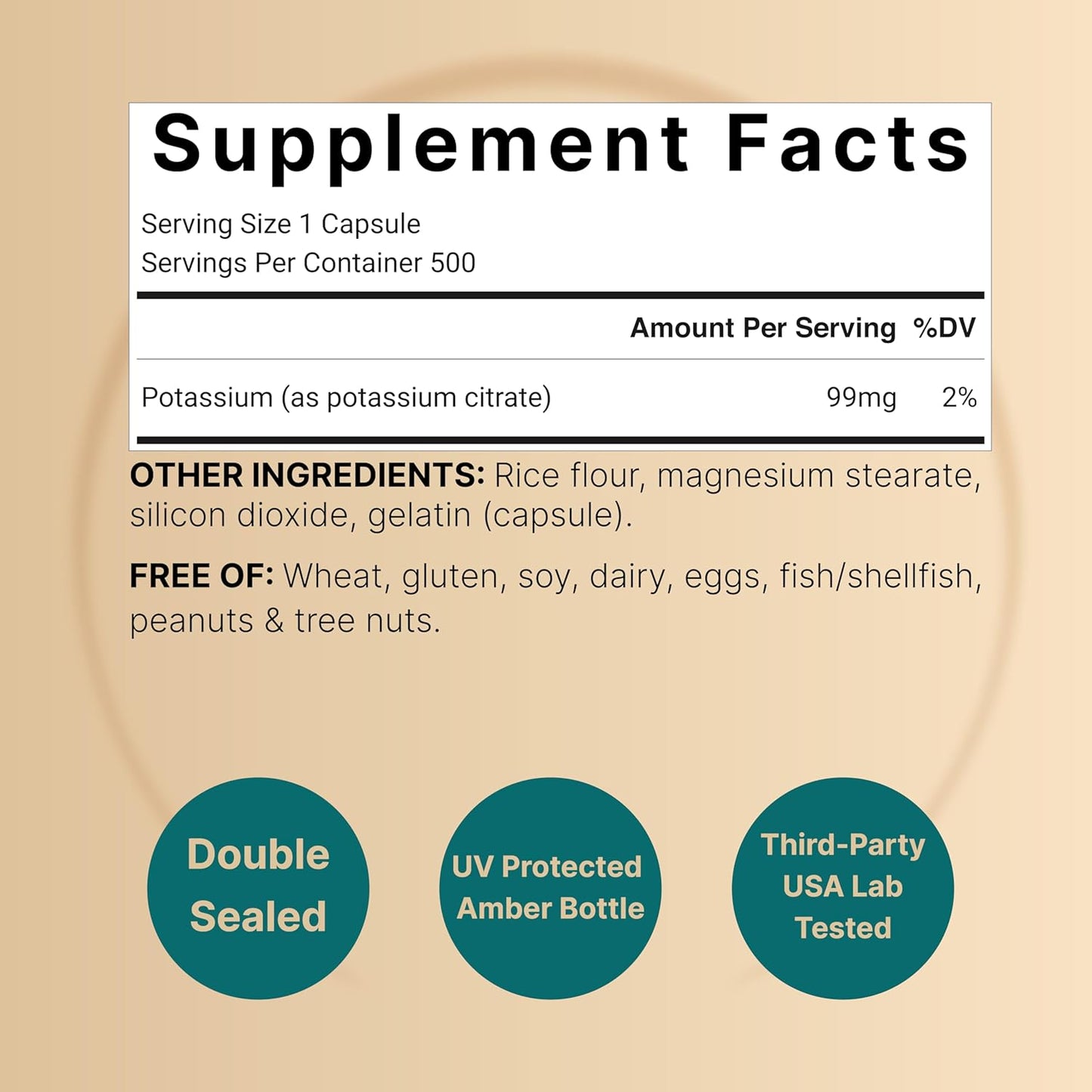 500 Capsules of NatureBell Potassium Citrate Supplement 99mg for Electrolyte Balance and Muscle, Bone, & Heart Health