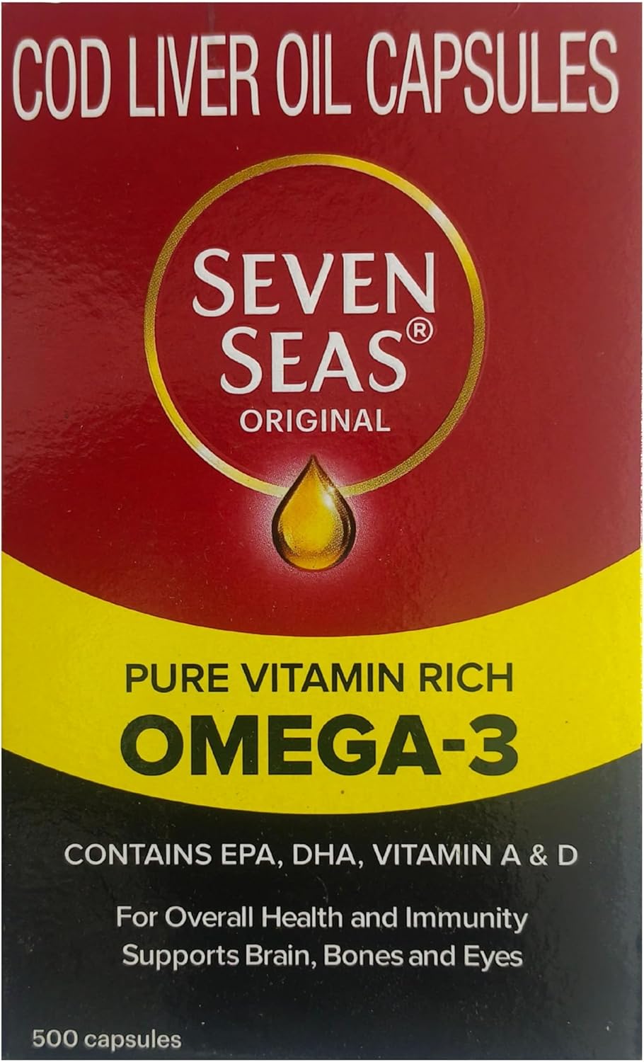 500 Capsules of Seven Seas Cod Liver Fish Oil Supplement for Heart Health and Joint Support