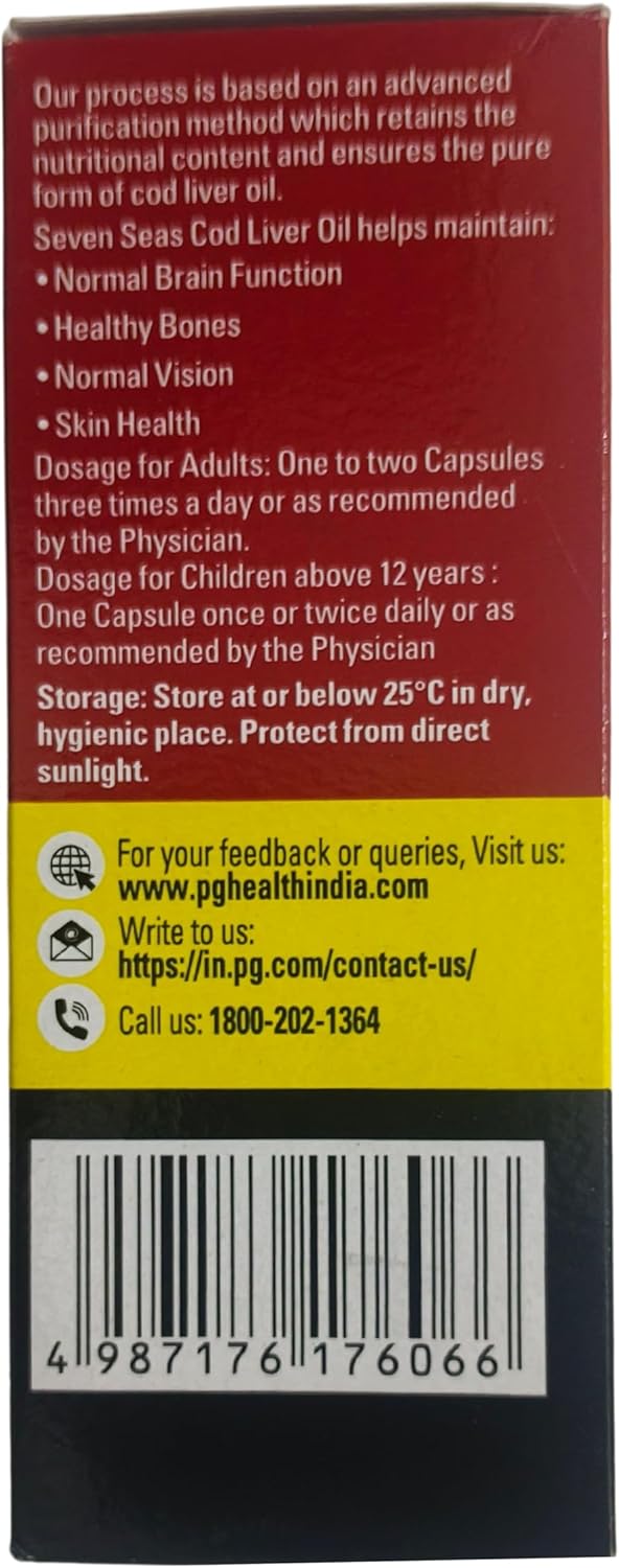 500 Capsules of Seven Seas Cod Liver Fish Oil Supplement for Heart Health and Joint Support