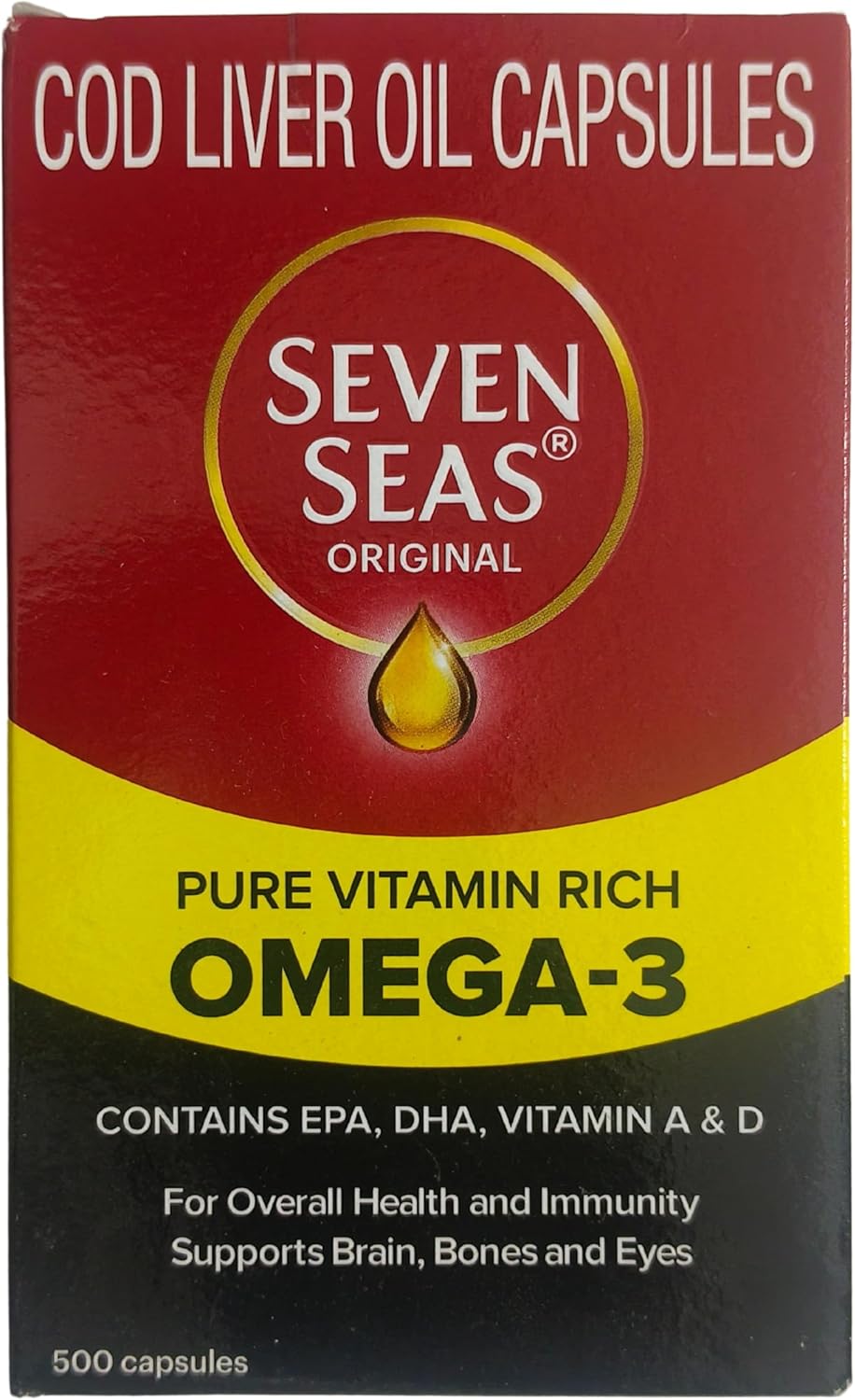 500 Capsules of Seven Seas Cod Liver Fish Oil Supplement for Heart Health and Joint Support