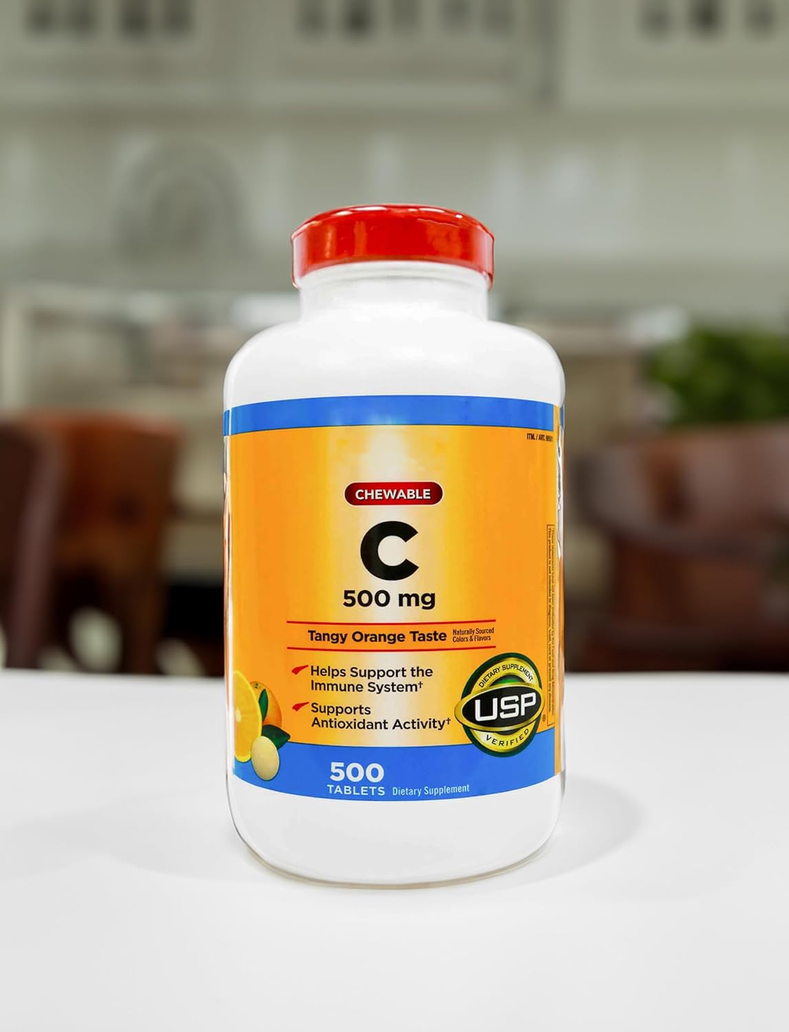 500 Chewable Tablets of BLUE RIBBON Vitamin C 500 mg, Tangy Orange Flavor - Pack of 2