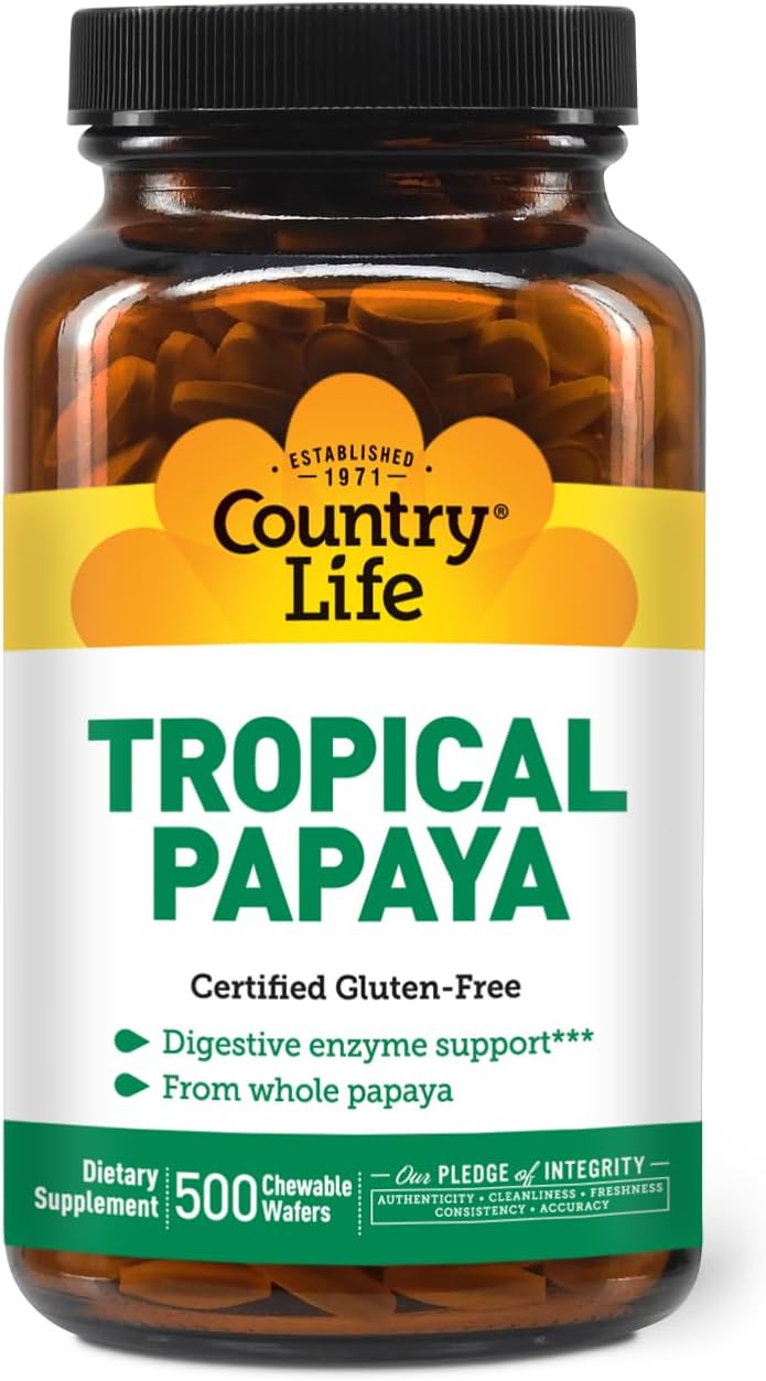 500 Chewable Wafers of Country Life Natural Tropical Papaya Enzyme - Digestive Support Supplement - BoostGo Australia
