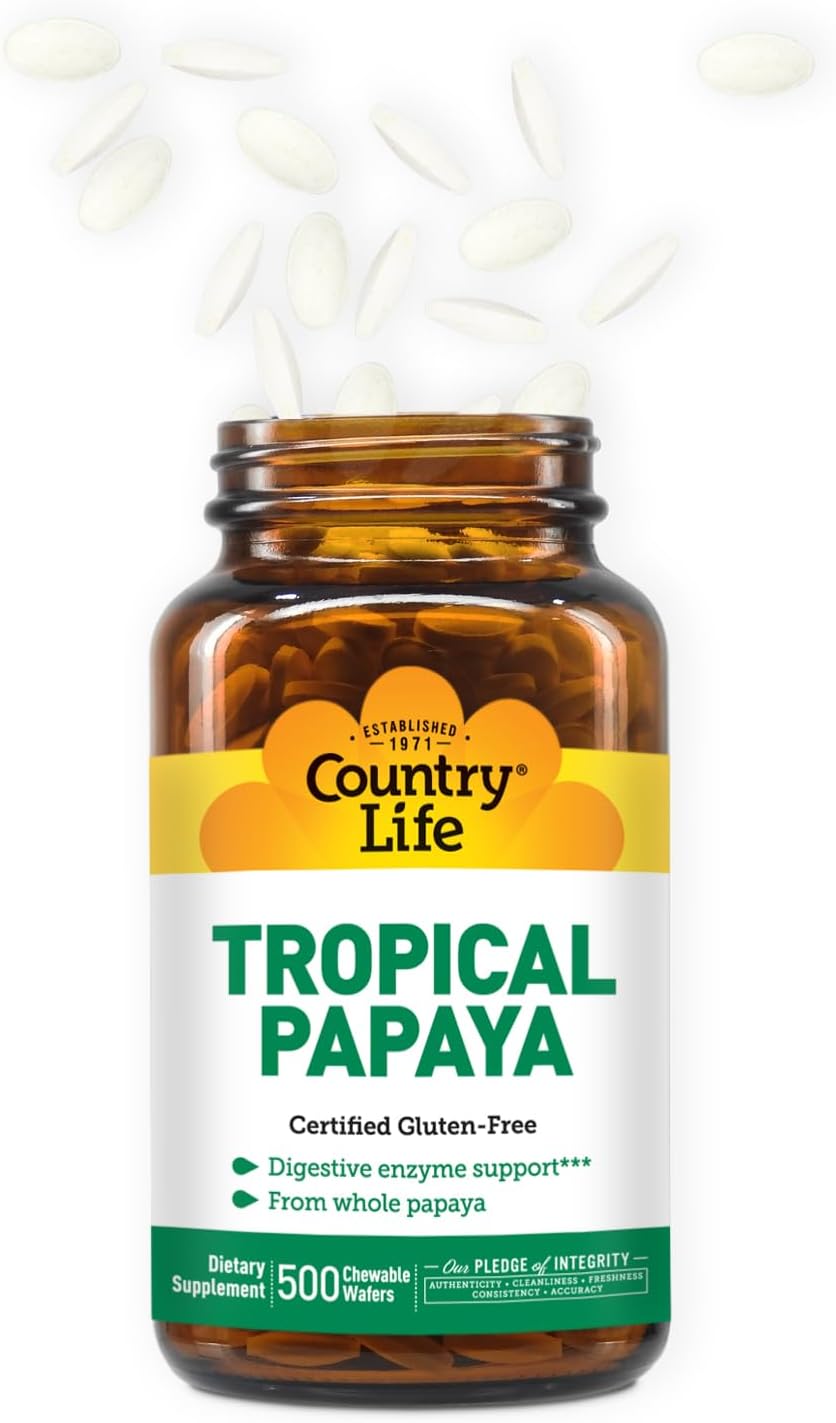 500 Chewable Wafers of Country Life Natural Tropical Papaya Enzyme - Digestive Support Supplement - BoostGo Australia