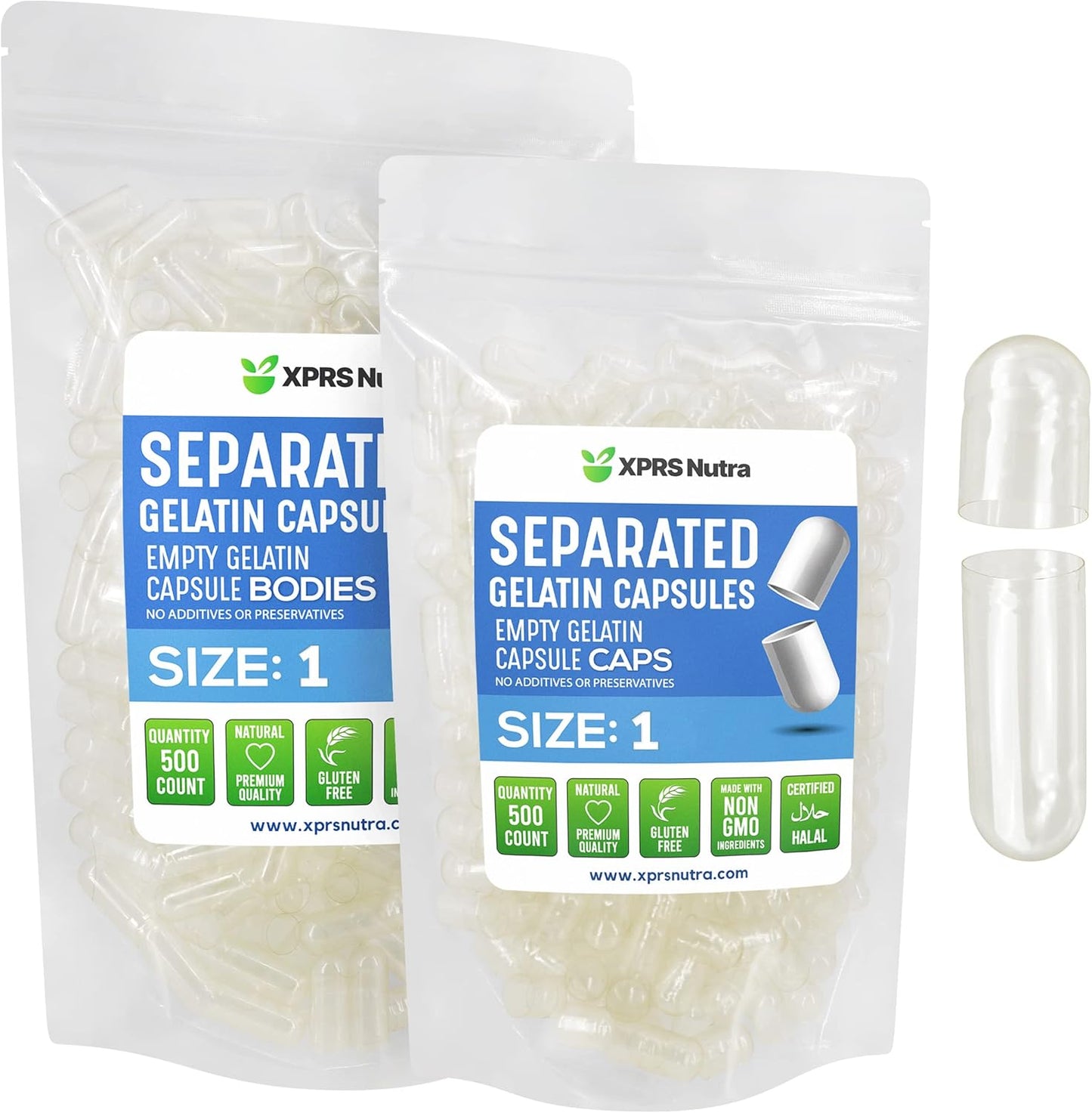 500 Count Empty Gelatin Capsules for DIY Supplement Filling - Clear Separated Pill Capsules