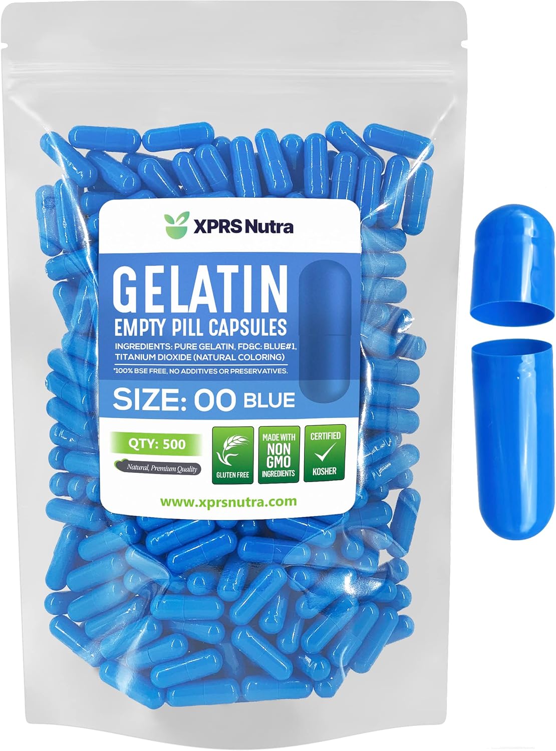 500 Count XPRS Nutra Size 00 Empty Gelatin Capsules for DIY Filling