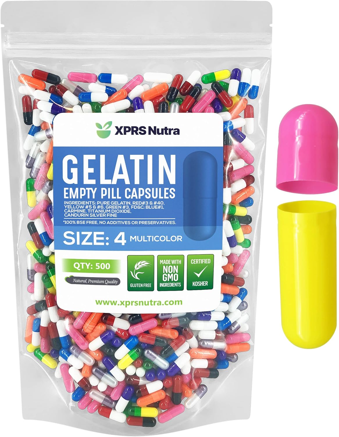 500 Count XPRS Nutra Size 4 Empty Gelatin Capsules for DIY Capsule Filling - Pure Bovine Pill Capsules (Multi Color) - BoostGo Australia