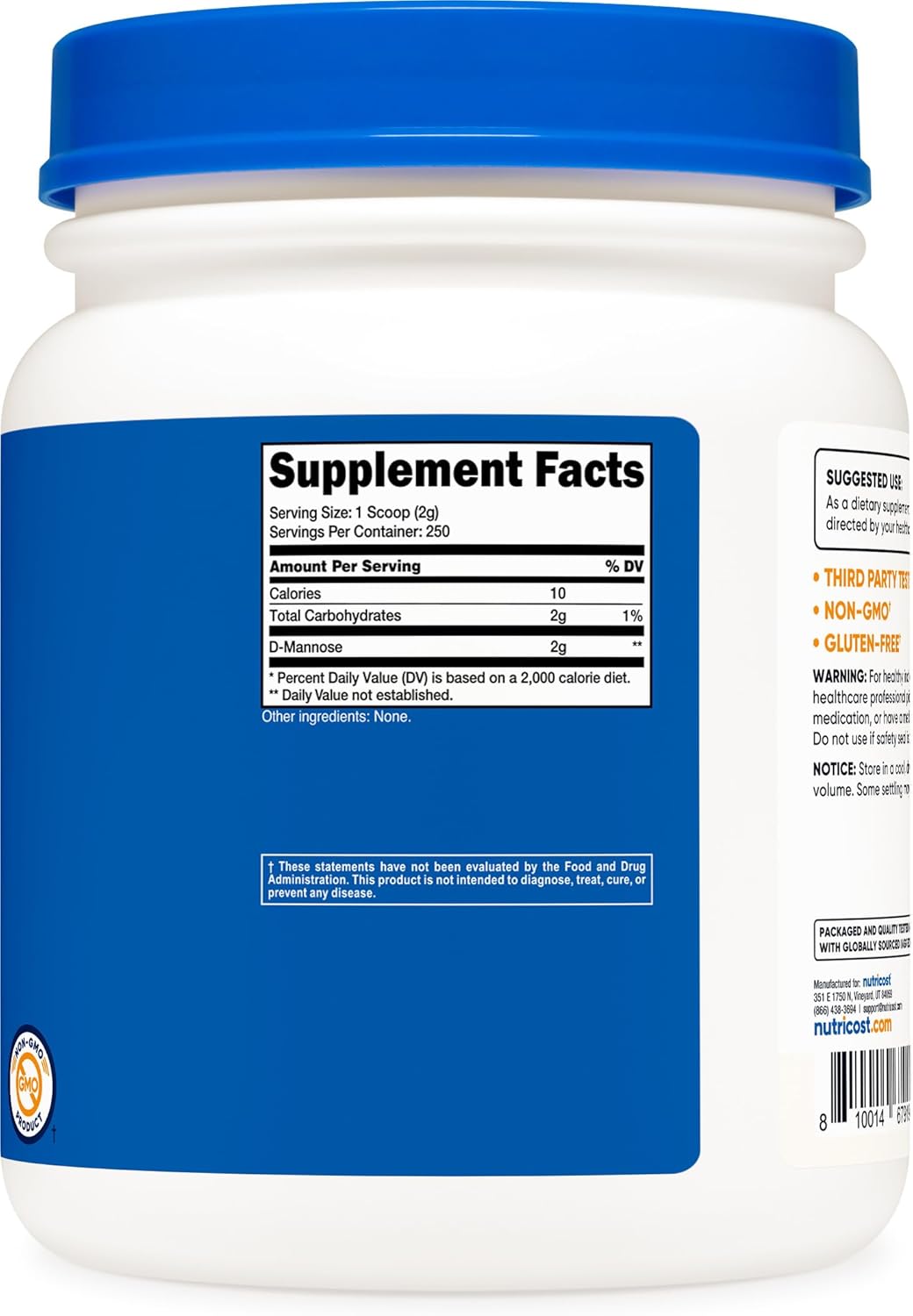 500 Grams Nutricost D-Mannose Powder - 250 Servings, Vegan, Non-GMO, Gluten Free