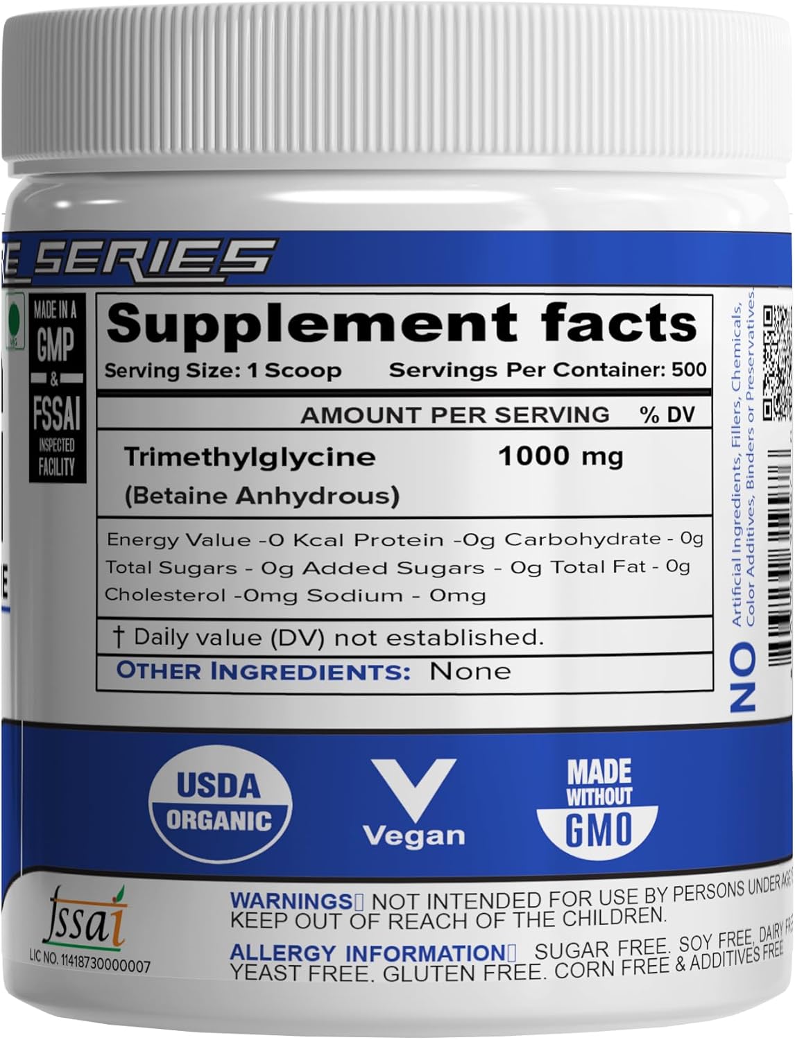 500 Grams NutriJa TRIMETHYLGLYCINE (TMG) Betaine Anhydrous Powder Supplement