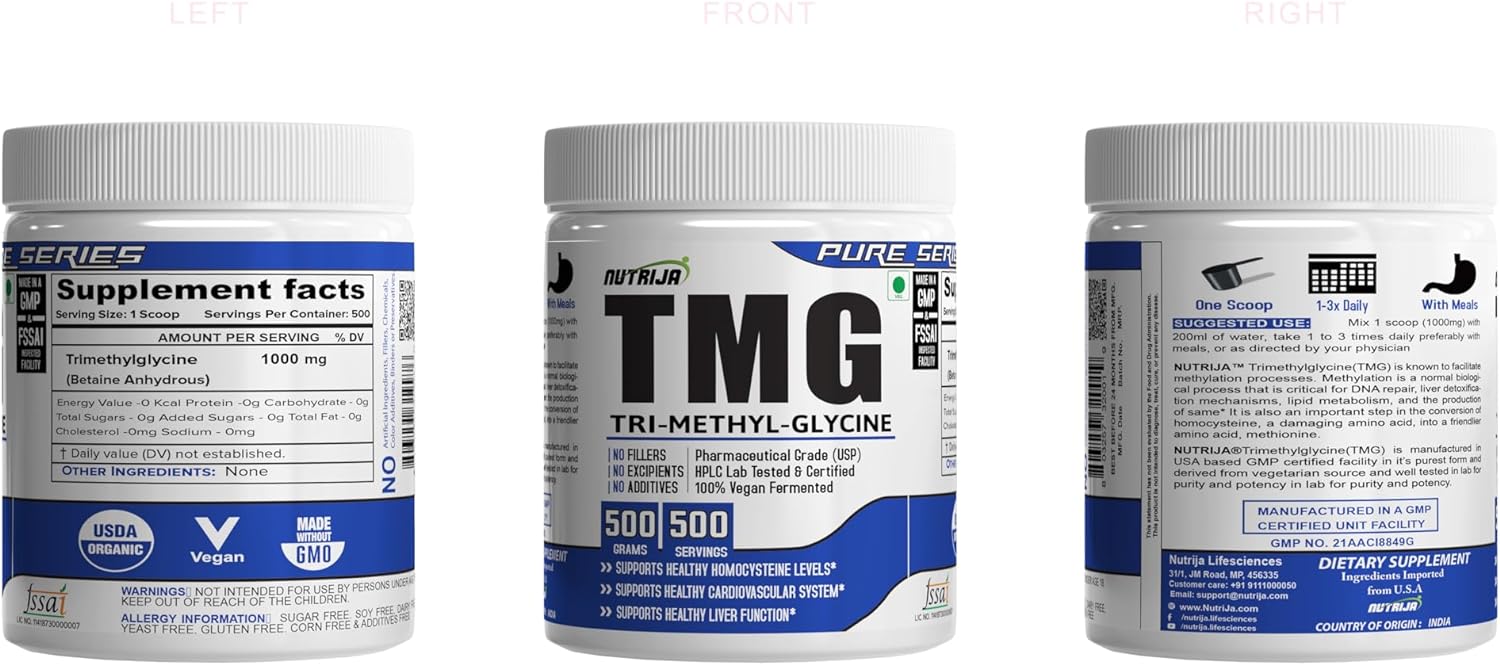 500 Grams NutriJa TRIMETHYLGLYCINE (TMG) Betaine Anhydrous Powder Supplement