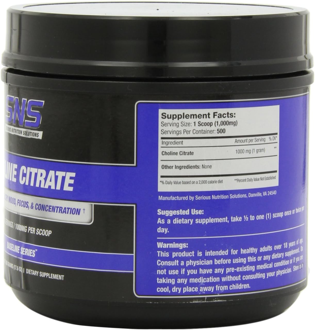 500 Grams of Serious Nutrition Solution Choline Citrate Powder for Enhanced Supplement Support