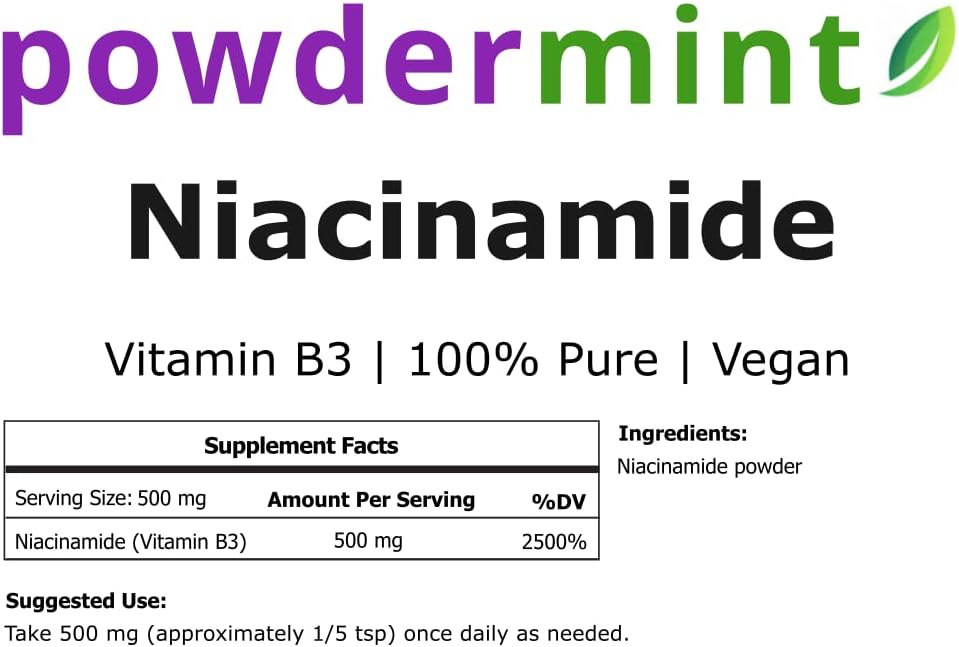 500 Grams Pure Niacinamide Powder (Vitamin B3) Flush-Free Supplement - 100% Niacin Powder 500 mg