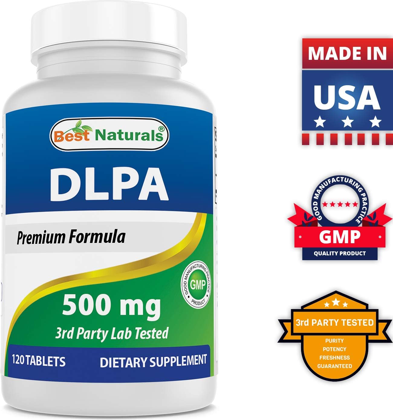500 mg DLPA Tablets - Best Natural Supplement for Pain Relief - 120 Count