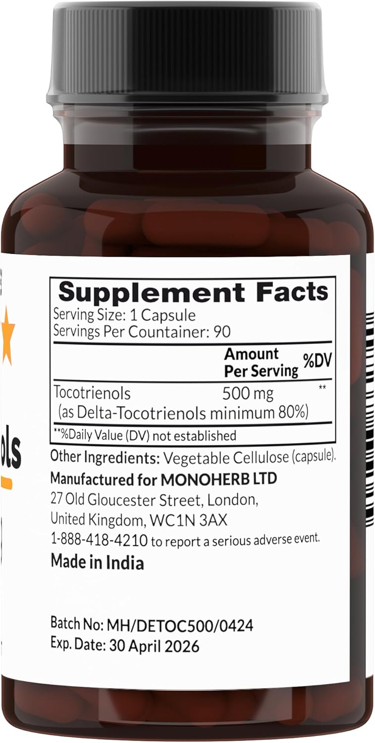 500 mg MONOHERB Delta Tocotrienols in 90 Veg Capsules - High-Potency Antioxidant Supplement