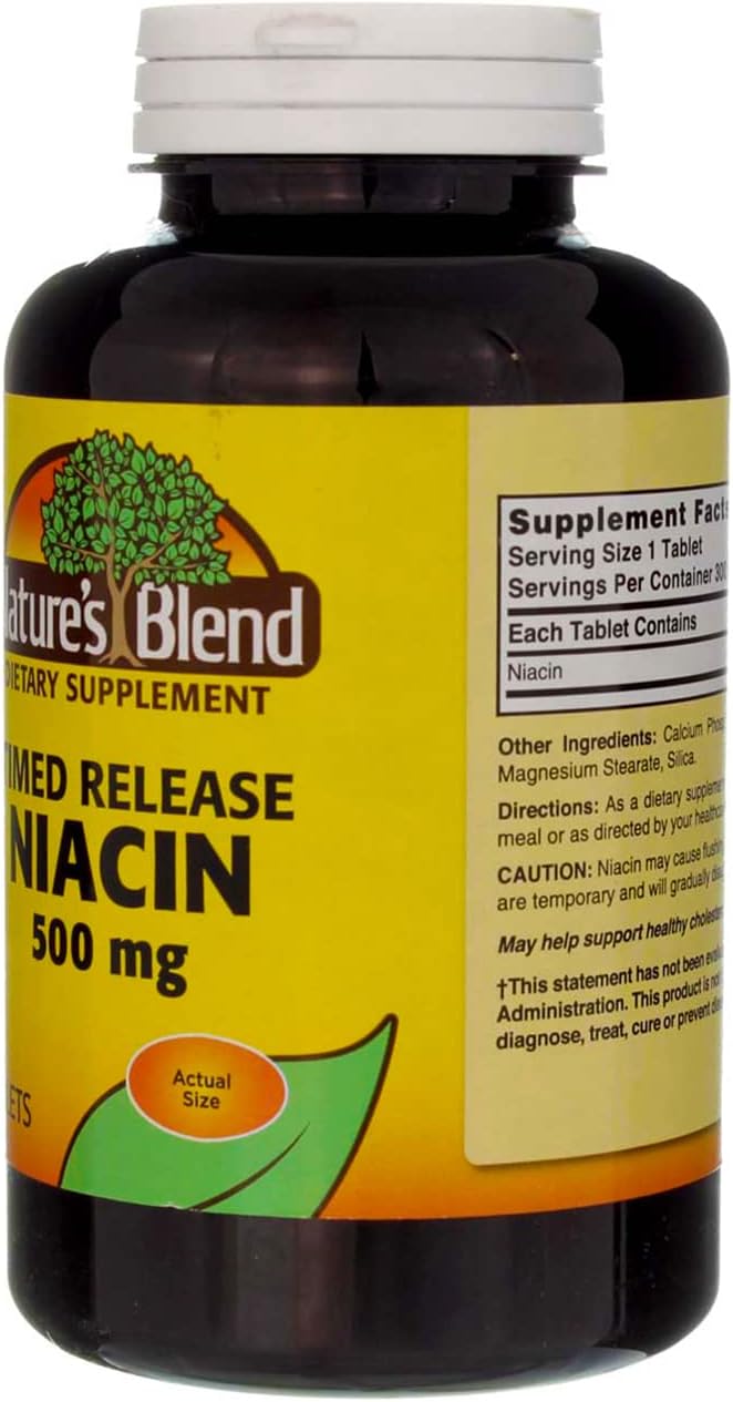 500 mg Nature's Blend Niacin Timed Release Tablets - 300 Count