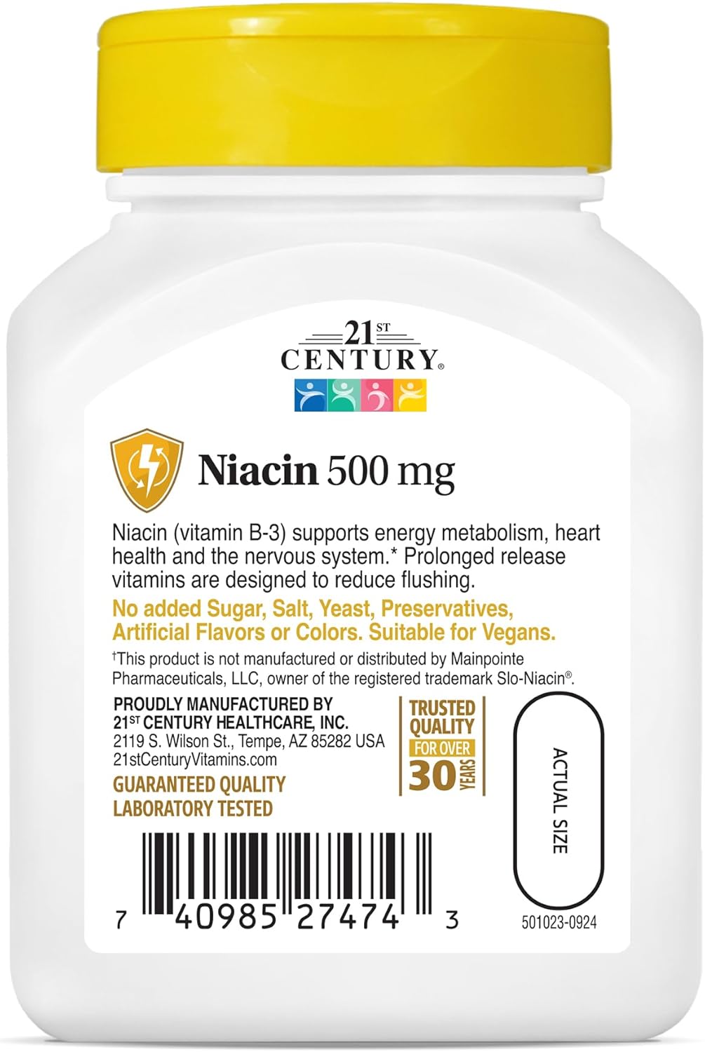 500 mg Niacin Prolonged Release Tablets - 100 Count for 21st Century (27474)