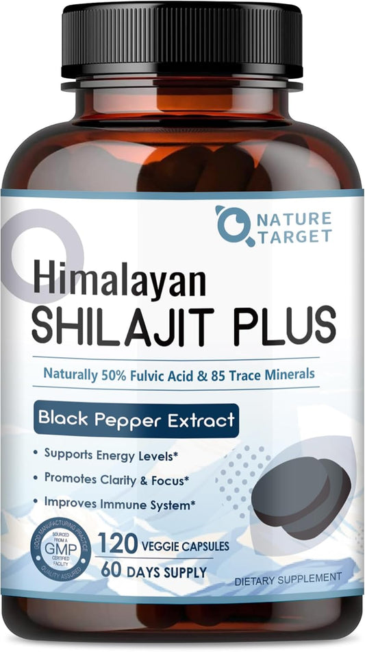 500 MG Shilajit Capsules with 50% Fulvic Acid for Energy, 85+ Trace Minerals - Men & Women - 120 Caps