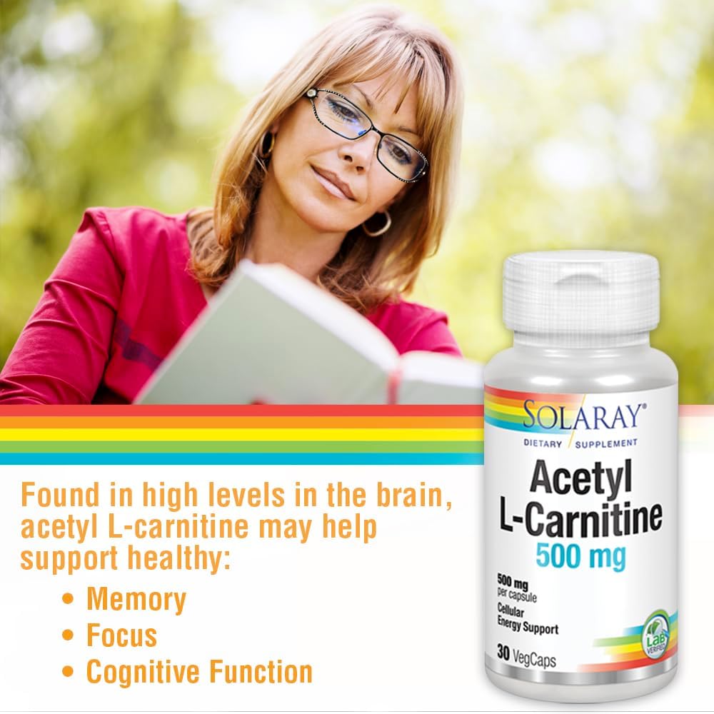 500 mg Solaray Acetyl L-Carnitine VegCaps for Energy, Memory, Mood, and Cardiovascular Health