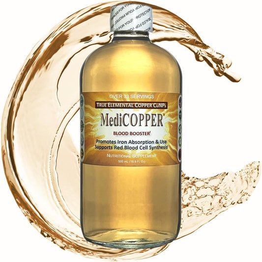 500 mL Nutraneering MediCOPPER True Colloidal Copper CuNP Blood Booster in Clear Glass Bottle