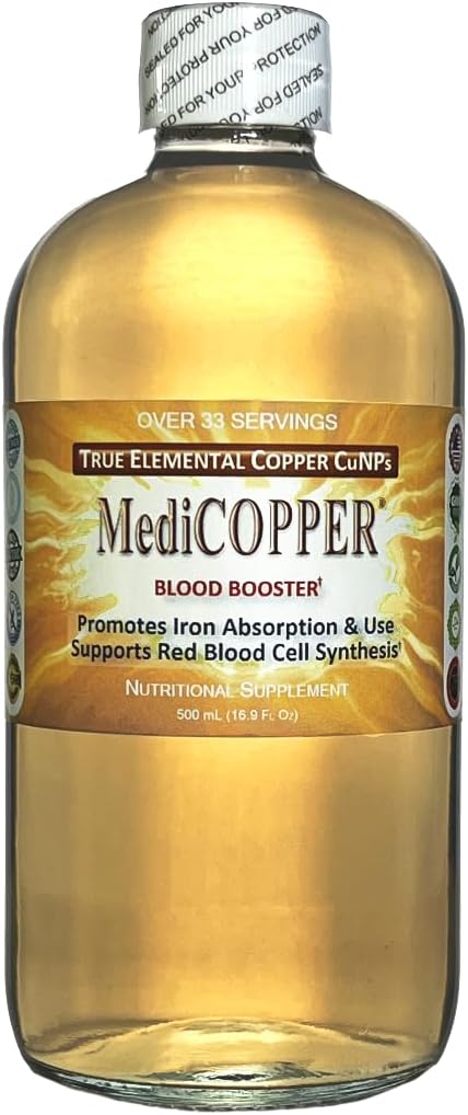 500 mL Nutraneering MediCOPPER True Colloidal Copper CuNP Blood Booster in Clear Glass Bottle