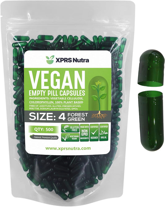 500 Small Vegan Empty Capsules for DIY Vegetable Filling - XPRS Nutra Size 4 Capsules - Vegetarian Pill Capsules - Veggie Pill Capsules in Forest Green - BoostGo Australia