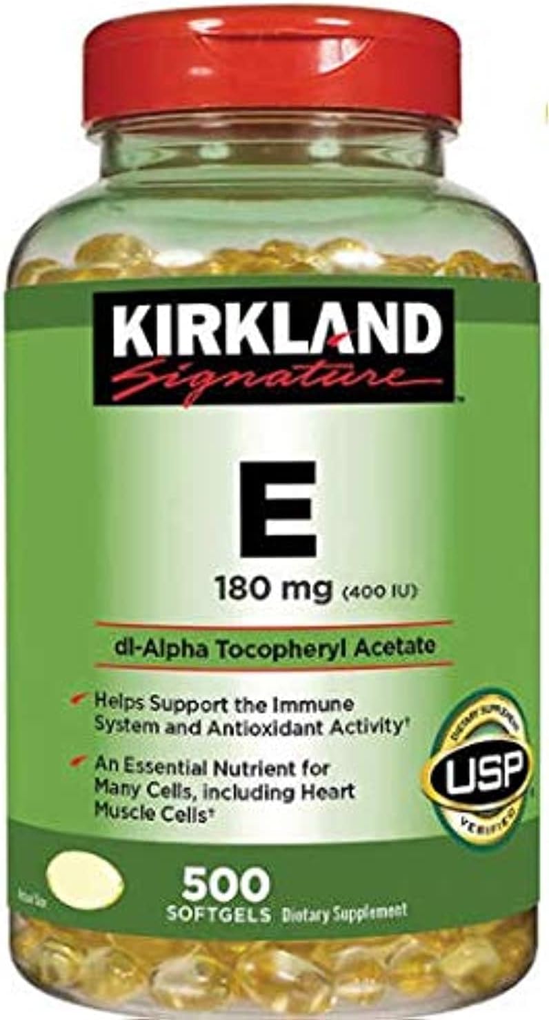 500 Softgels of Kirkland Signature Vitamin E 180mg - High Potency Supplement for Immune Support and Skin Health