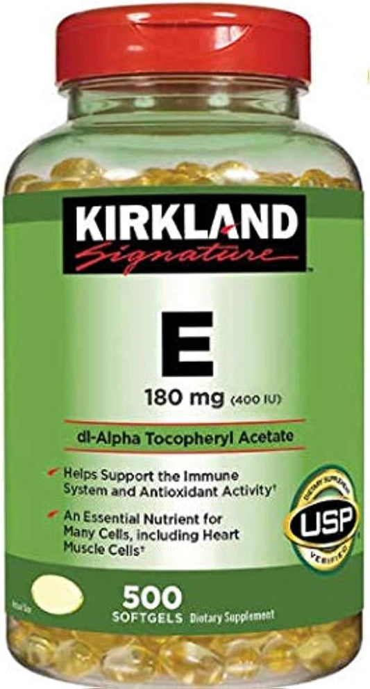 500 Softgels of Kirkland Signature Vitamin E 180mg - High Potency Supplement for Immune Support and Skin Health