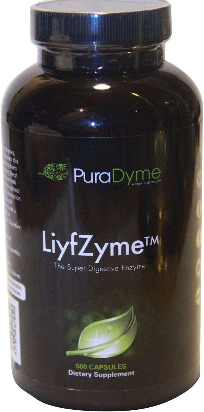 500 Veggie Capsules of PuraDyme LiyfZyme Plant-Based Digestion and Dietary Supplement