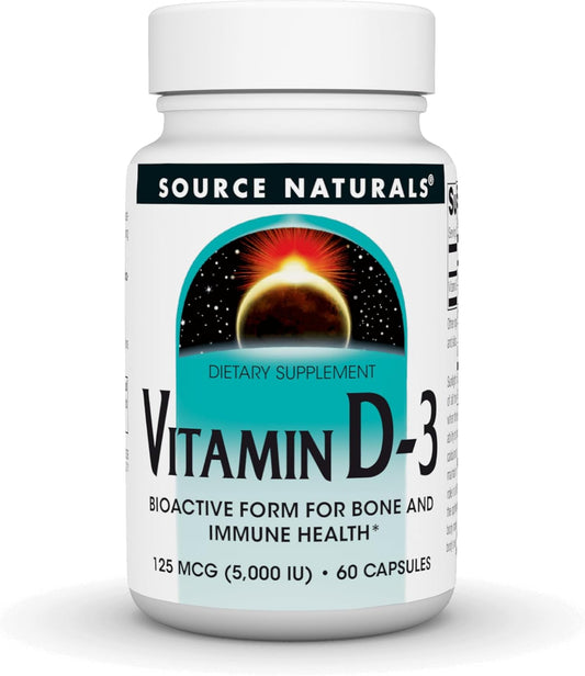5000 IU Vitamin D-3 Capsules for Bone & Immune Health by Source Naturals - 60 Count