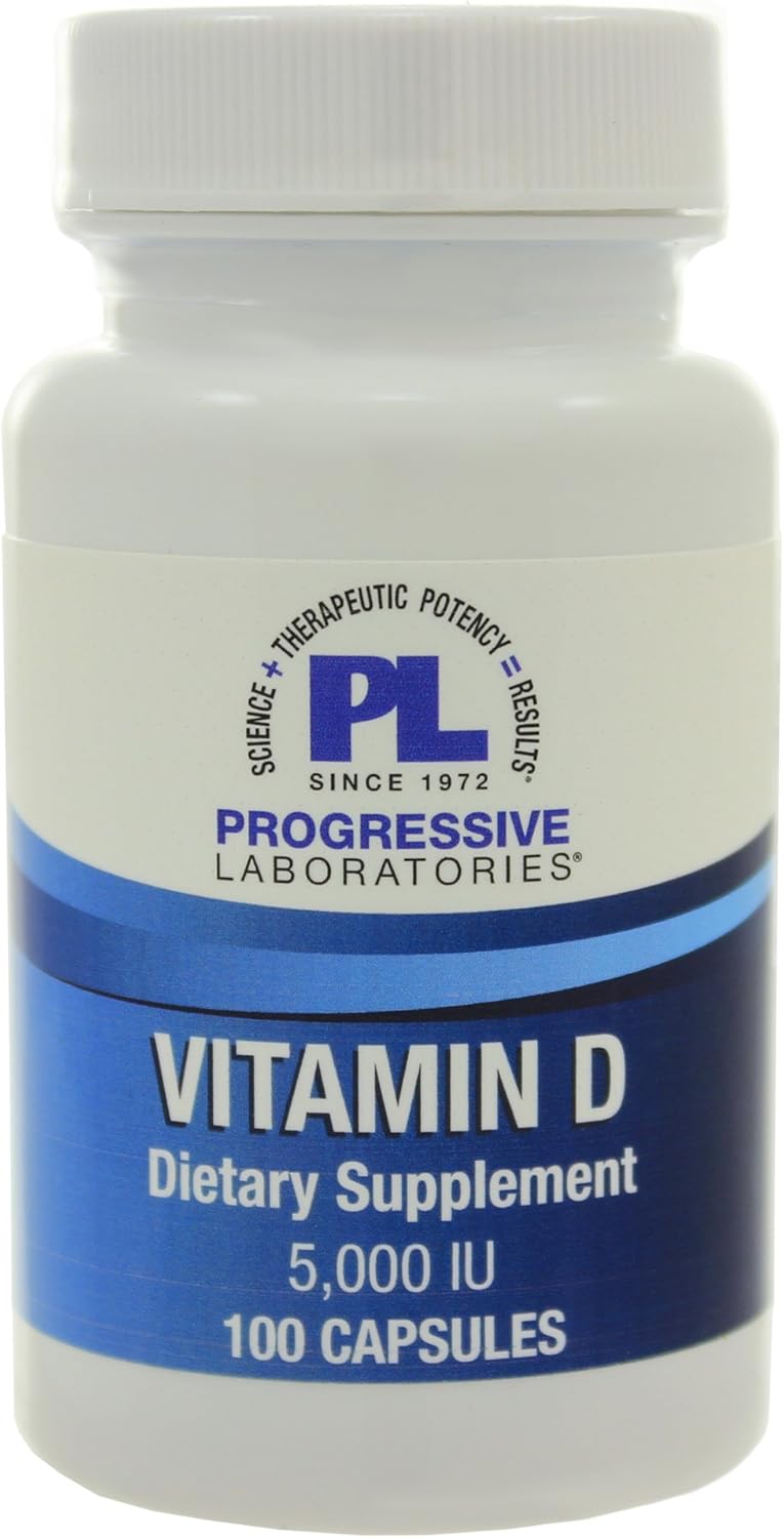 5000 IU Vitamin D-3 Supplement in 100 Capsules by Progressive Labs