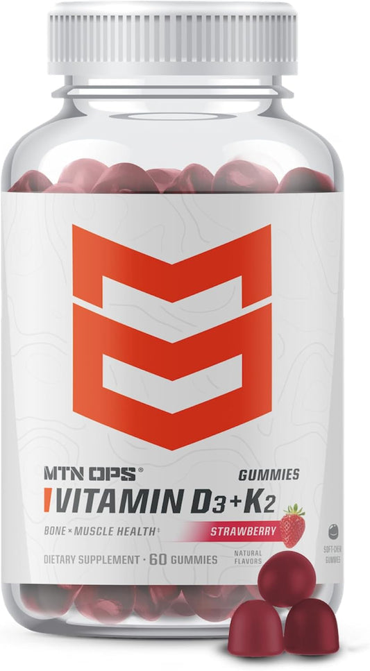 5000 IU Vitamin D3 K2 Gummies | Natural Strawberry Flavor | 60 Servings Gluten-Free Soft-Chew Gummies