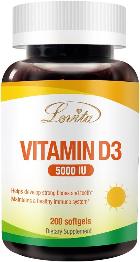 5000 IU Vitamin D3 Softgels | Mini-Size for Easy Swallowing | Bone, Teeth, Muscle, Immune Support | 200 Count Gluten Free