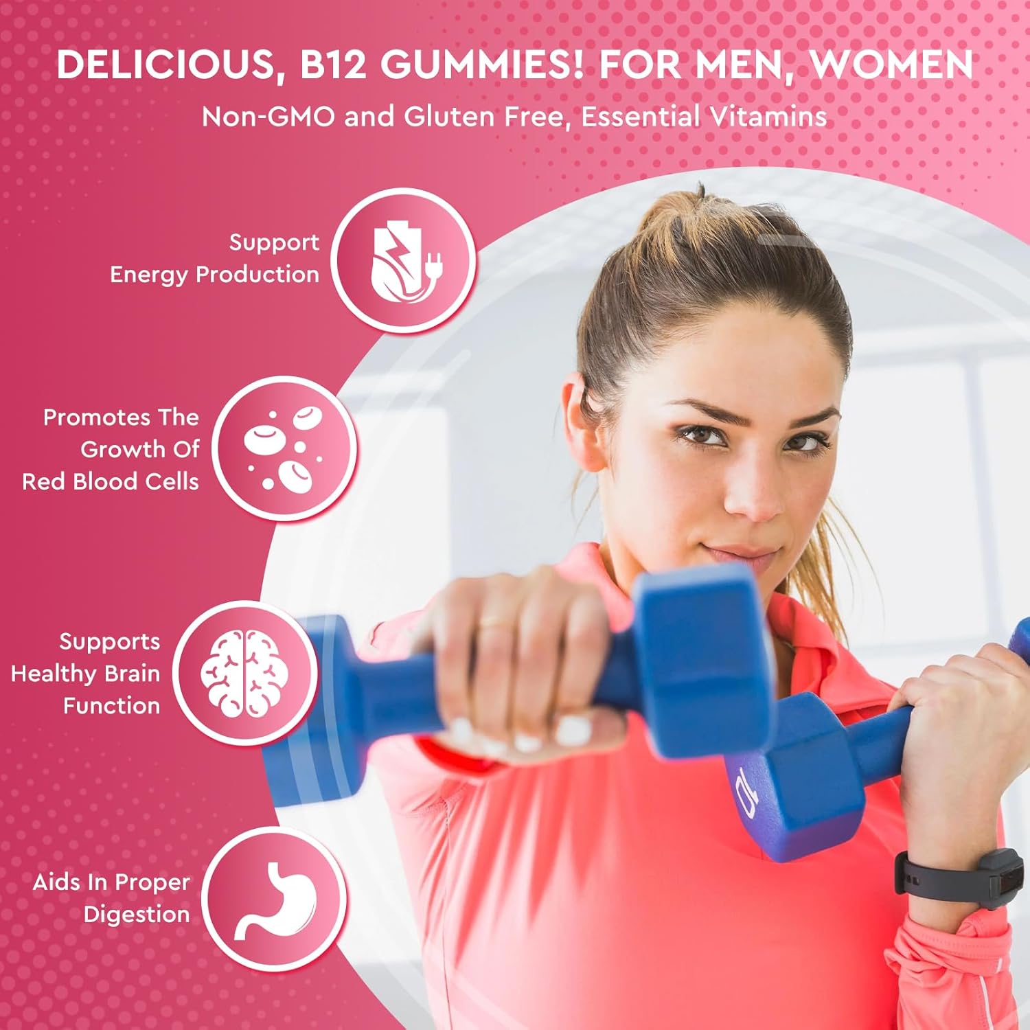 5000 mcg Methylcobalamin Vitamin B12 Gummies with Iron, Vitamin C, D3, Folate - Energy & Metabolism Support, Immune Boost - Chewable Supplement for Men & Women - Strawberry Flavor