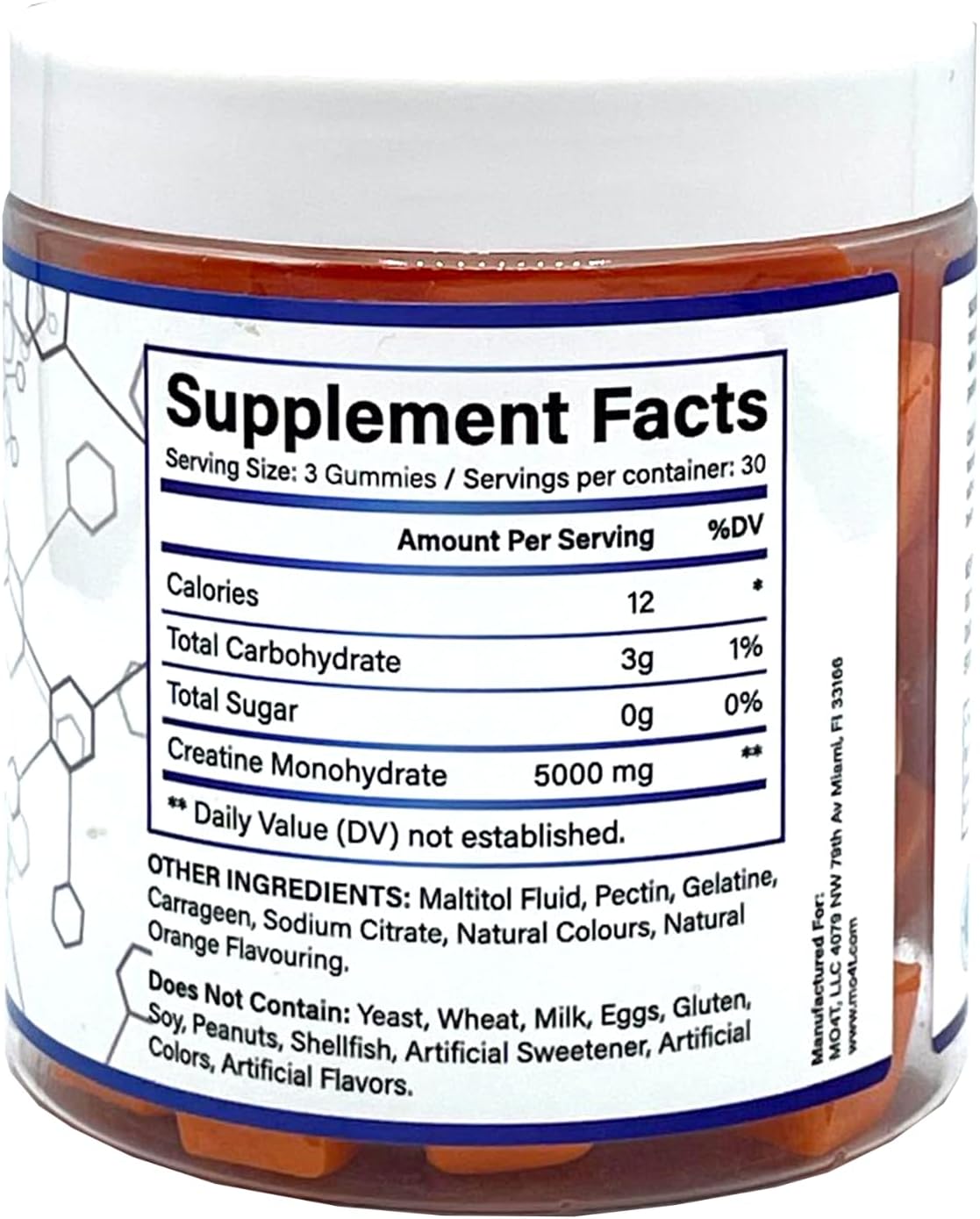 5000 mg Sugar-Free Creatine Monohydrate Gummies for Men & Women - Orange Flavor - Gomitas de Creatina sin azucar