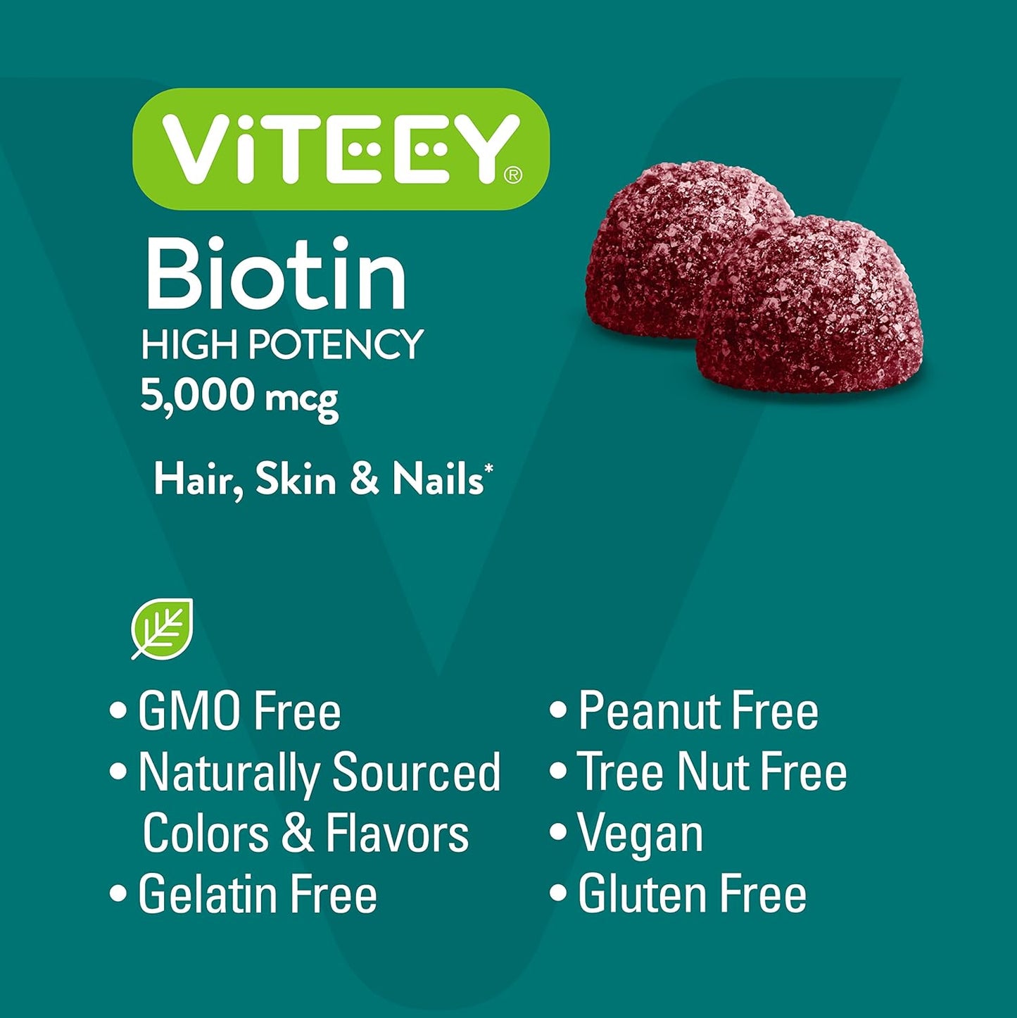 5,000mcg Biotin Gummies for Hair, Skin, Nails - Hair Growth, Healthy Skin, Strong Nails - Vegan & Gluten Free - Raspberry Flavor