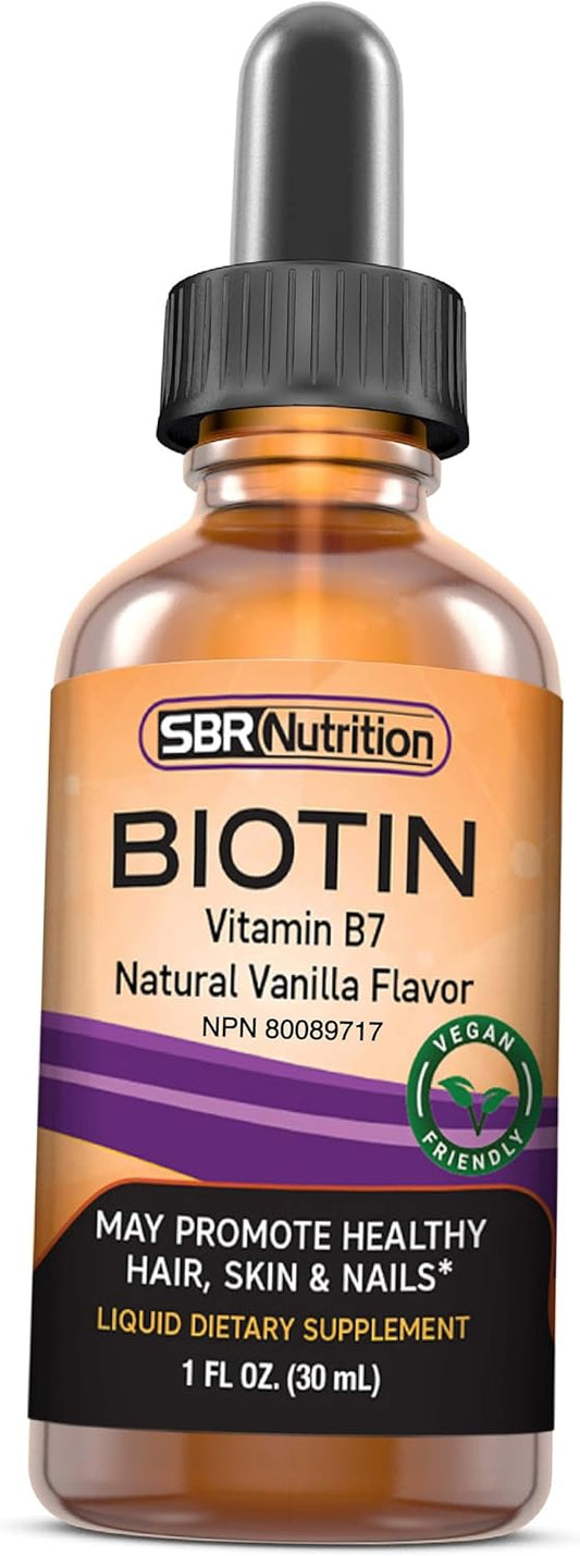 5000mcg Biotin Liquid Drops Vanilla Flavor 1.0Fl.oz - SBR Nutrition (60 Servings)
