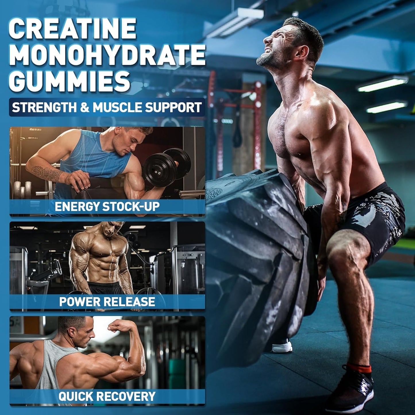 5000mg Creatine Monohydrate Gummies for Muscle Strength & Energy Boost - Vegan Workout Supplement for Men & Women - 1 Pack