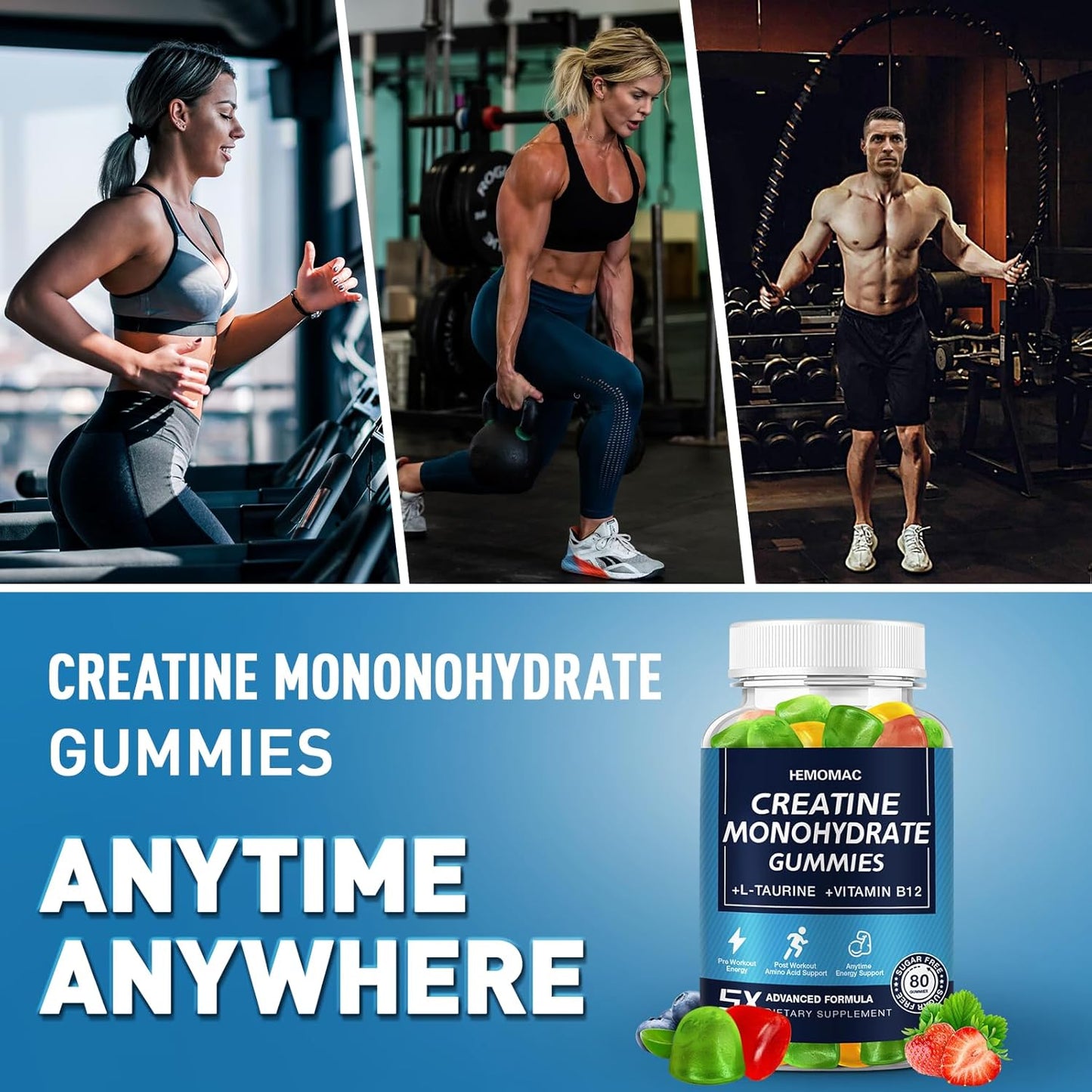 5000mg Creatine Monohydrate Gummies for Muscle Strength & Energy Boost - Vegan Workout Supplement for Men & Women - 1 Pack