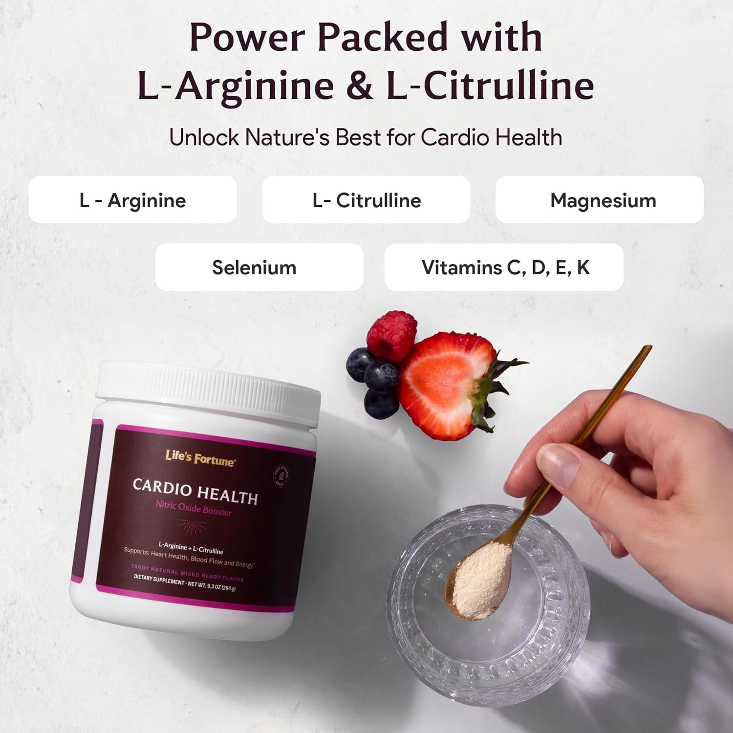 5000mg L Arginine & 1000mg L Citrulline Powder for Nitric Oxide Boost - Mixed Berry Flavor - 20 Servings