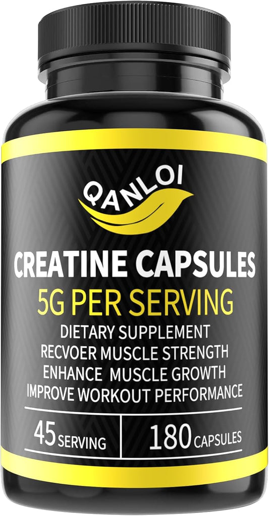 5,000mg Micronized Creatine Monohydrate Capsules for Muscle Growth & Energy - 180 Capsules, Non-GMO & Gluten Free - Male & Female Friendly